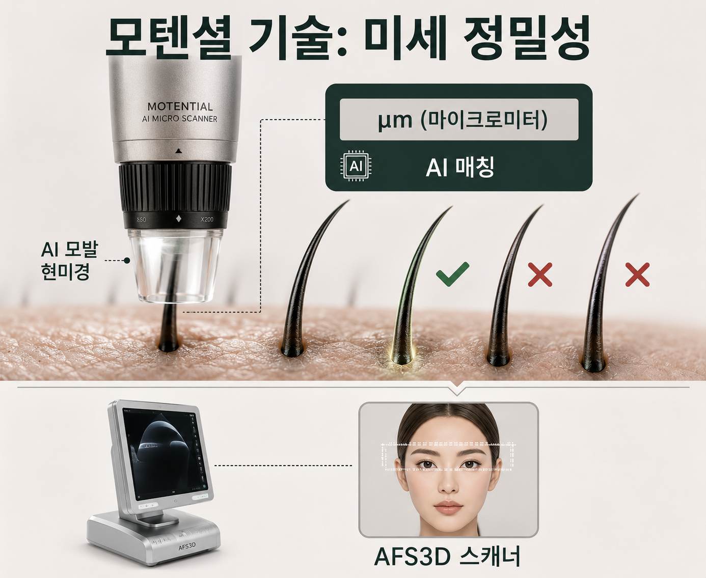 AI 모발 현미경과 AFS3D 미세 정밀성 다이어그램